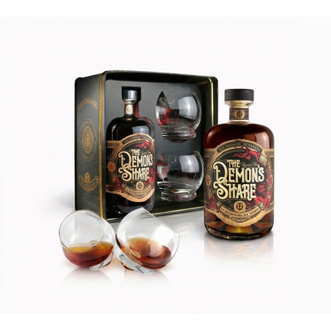 Professionele foto van the demon's share + glazen - Professionele foto van The Demon's Share 70cl met glazen - Rudy ampe