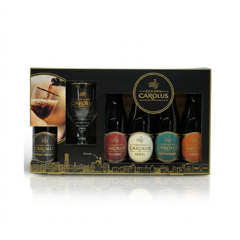 Professionele foto van gouden carolus flesjes+glas - Professionele foto van Gouden Carolus Geschenkverpakking - Rudy ampe